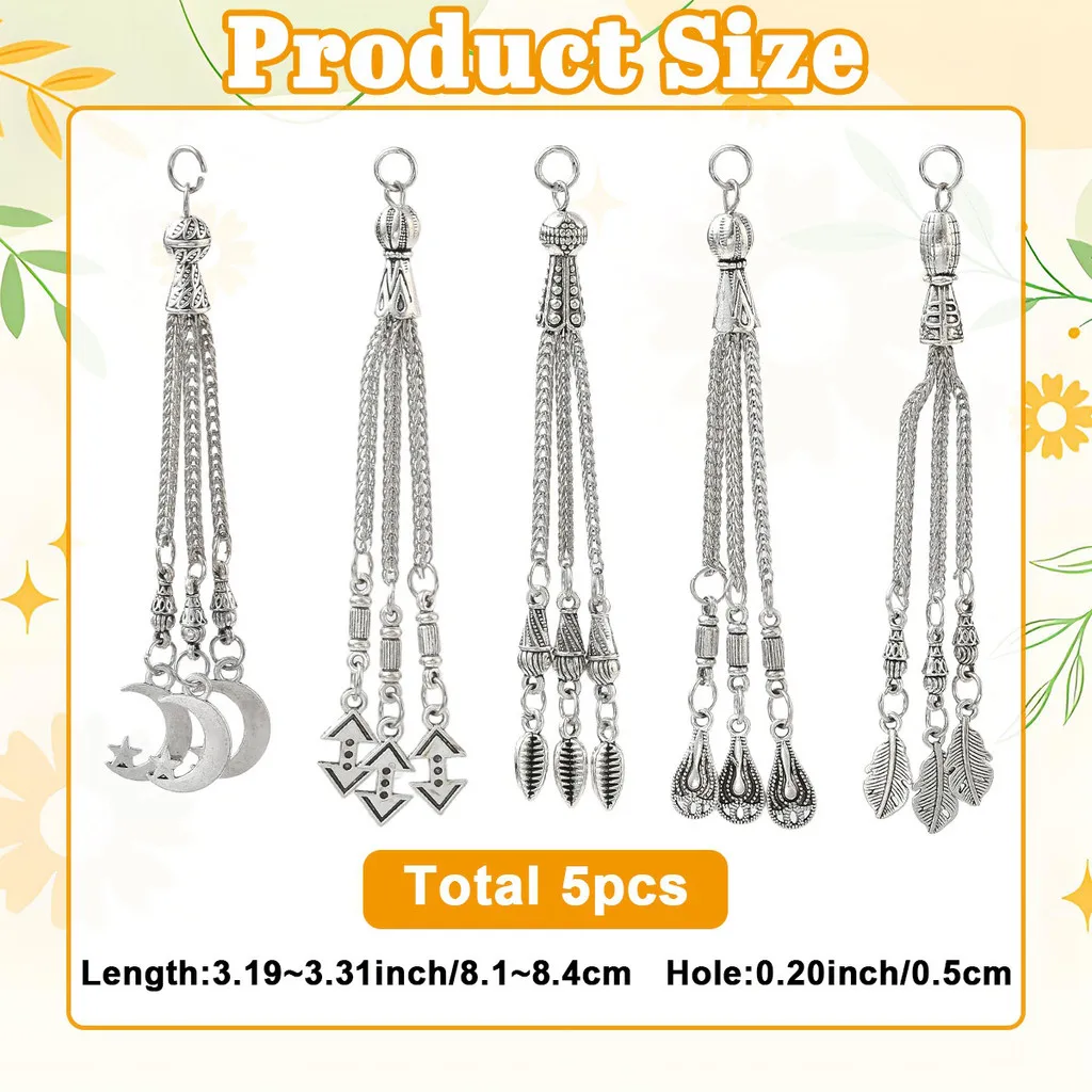 5Pcs Mixed Shape Alloy Curb Chain Tassel Charms, DIY Accessories for Bracelets and Necklaces Making view 2