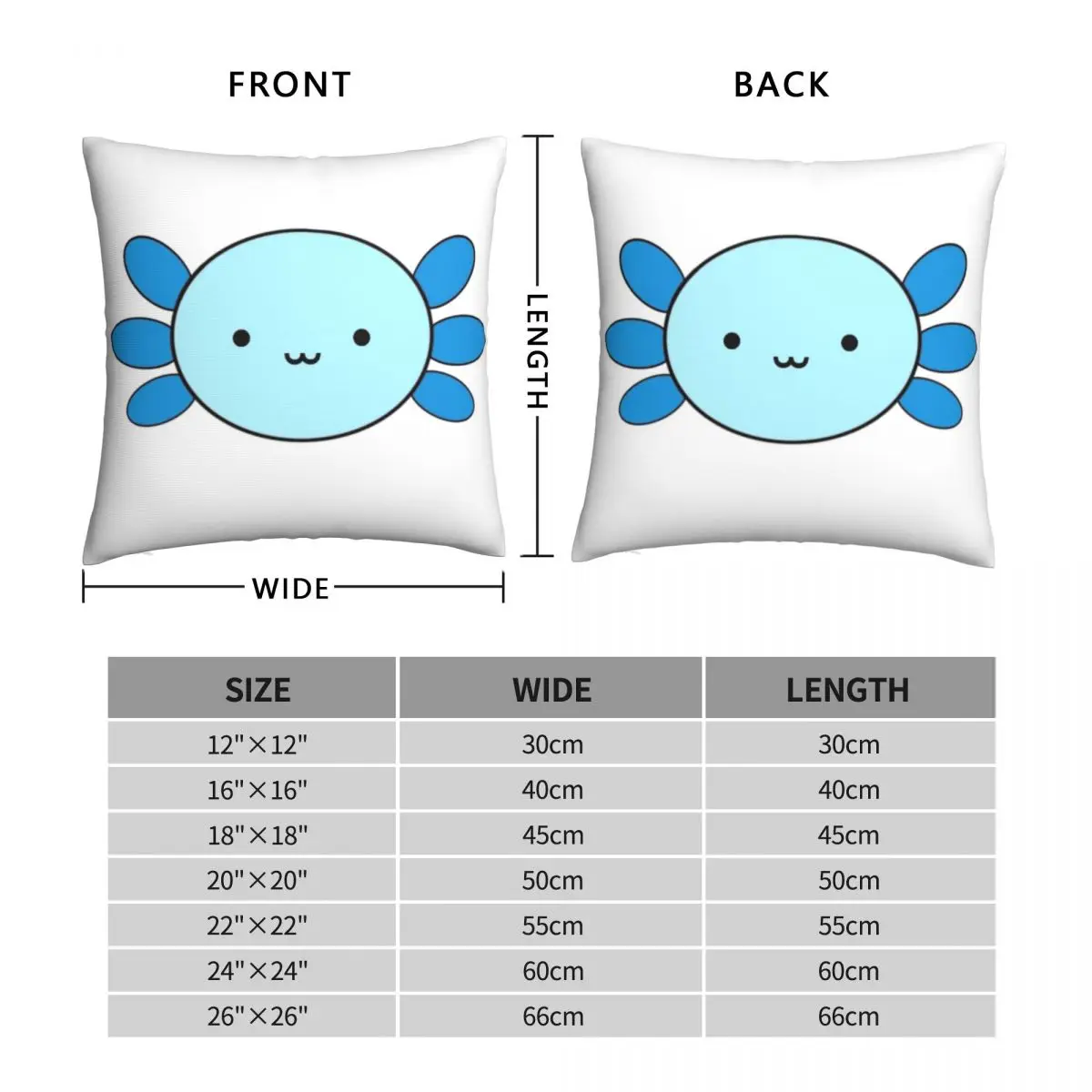 Kawaii Blue Axolotl Square Pillowcase Polyester Linen Velvet Printed Zip Decorative Throw Pillow Case Bed Cushion Cover