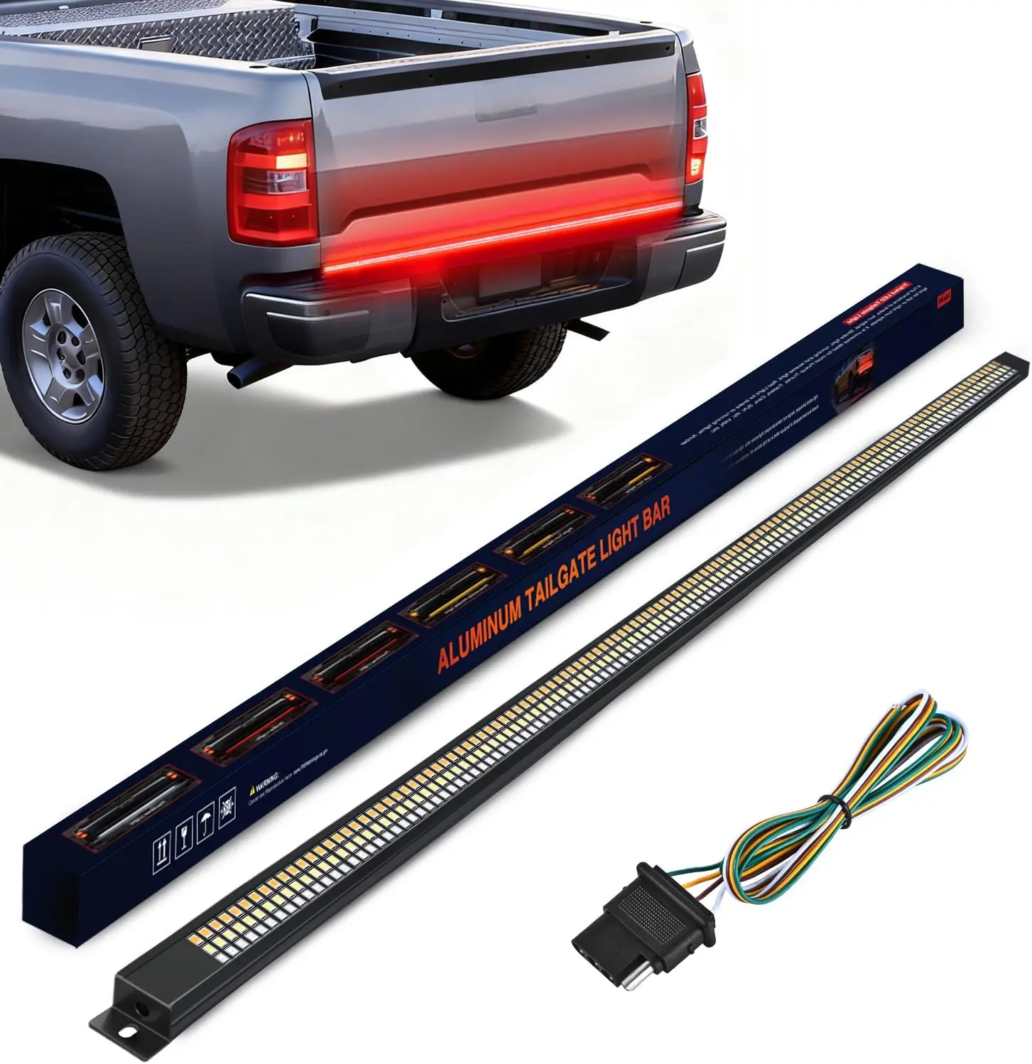 

48-Inch Triple-Row LED Tailgate Light Bar with Red Running, Brake, Sequential Turn Signals, Strobe & White Reverse