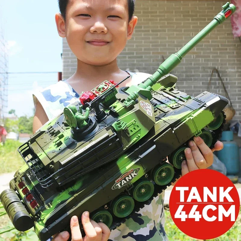 

44CM Remote Control Tank 2.4G Large Rc Tank Military Vehicles Battle Fight Launch Off-Road Crawler Electric Toys for Kids Gift