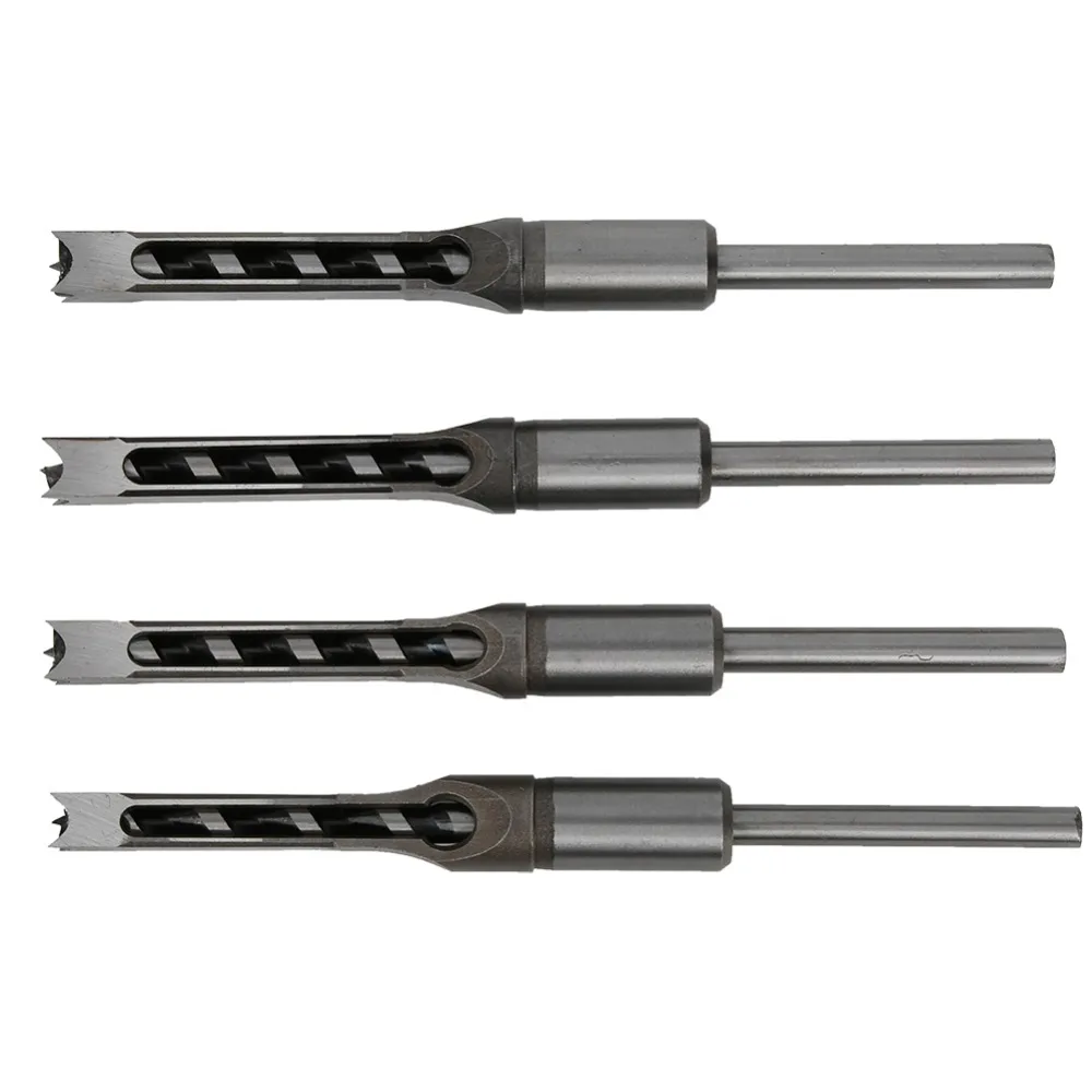 4pcs Bearing Steel Square Hole Drill Bits 11-12.7mm Sizes Countersink Design Wood Drilling Tools Mortising Chisel Type