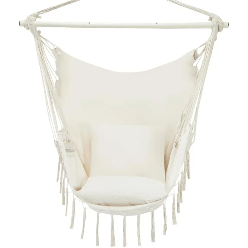 Hammock Swing Hanging Chair with Handmade Tassels, Max 550 Lbs, Large Macrame Hanging Chair with Pocket, Cotton Weave for