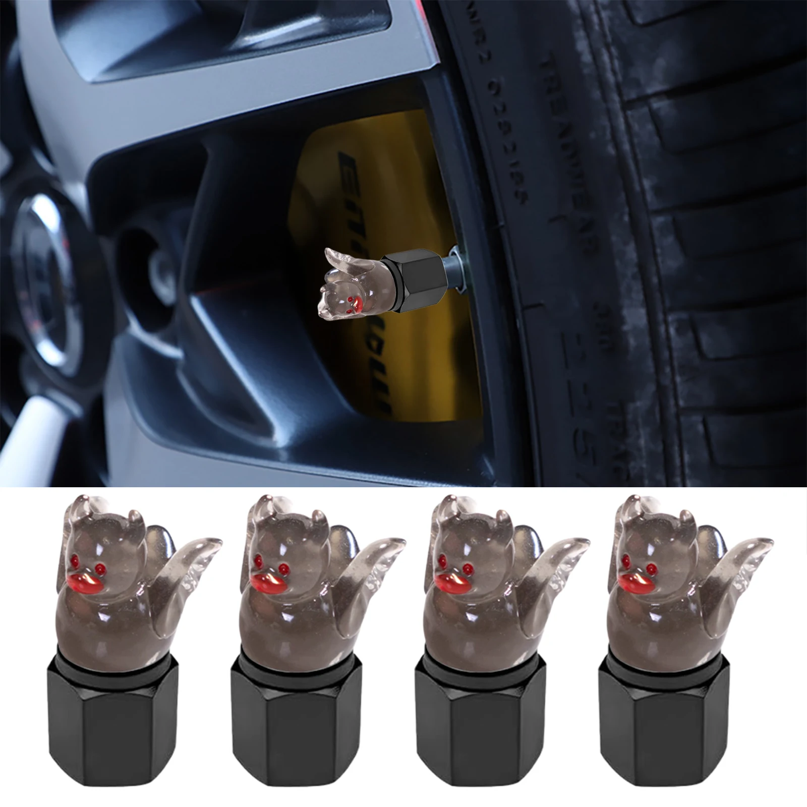 4 عبوات من أغطية صمامات الإطارات اللطيفة المتوهجة في الظلام، أغطية صمامات الإطارات المزخرفة للسيارات والدراجات النارية والدراجات #5