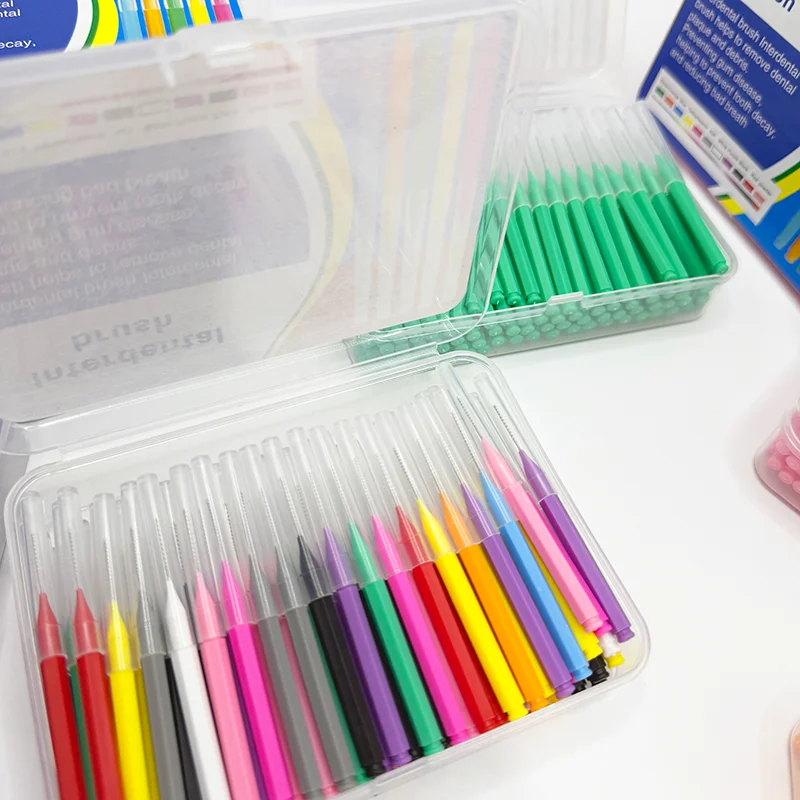 100Pcs/box Interdental Brushes Travel Case for Teeth Cleaning Health Care Tooth Interdental Cleaners Orthodontic Dental Teeth