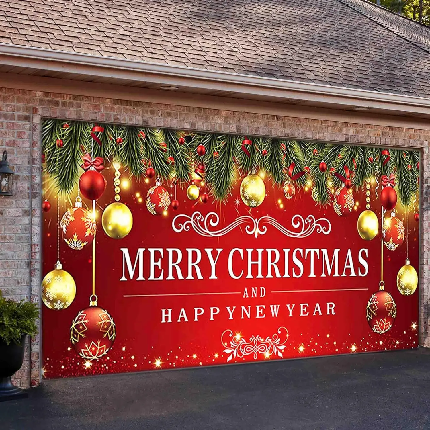 Garage Door Banner, Large Merry Christmas Garage Door Decoration, Door Cover Hanging Banners for Room Window Outdoor Indoor