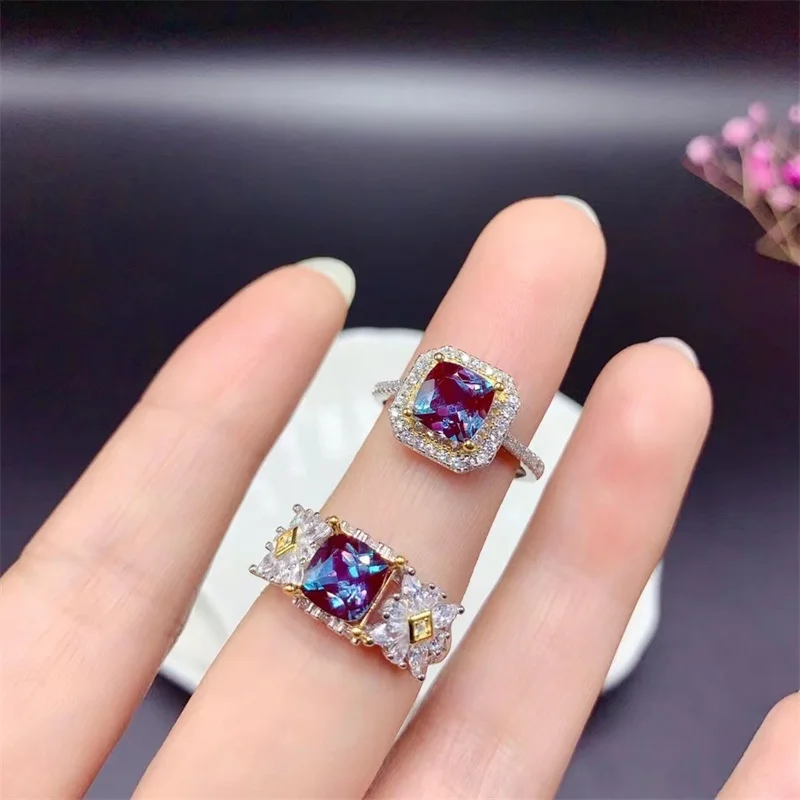 Solid 925 Sterling Silver  Dainty Jewelry Alexandrite Ring  Alexandrite Wedding Engagement Rings for Gift