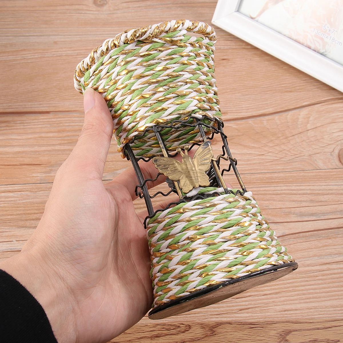 

Wrought Iron Vase Flower Fake Ratten Artificial Succulents Simulated Rattan Woven