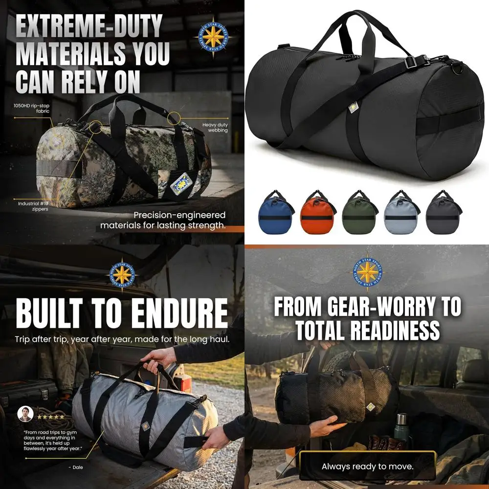 

Большая сумка-дафл из рипстоп-ткани, сверхпрочная и устойчивая к разрывам, с усиленными швами, водонепроницаемая, компактно складывается для путешествий (14 x 30, 75 л)