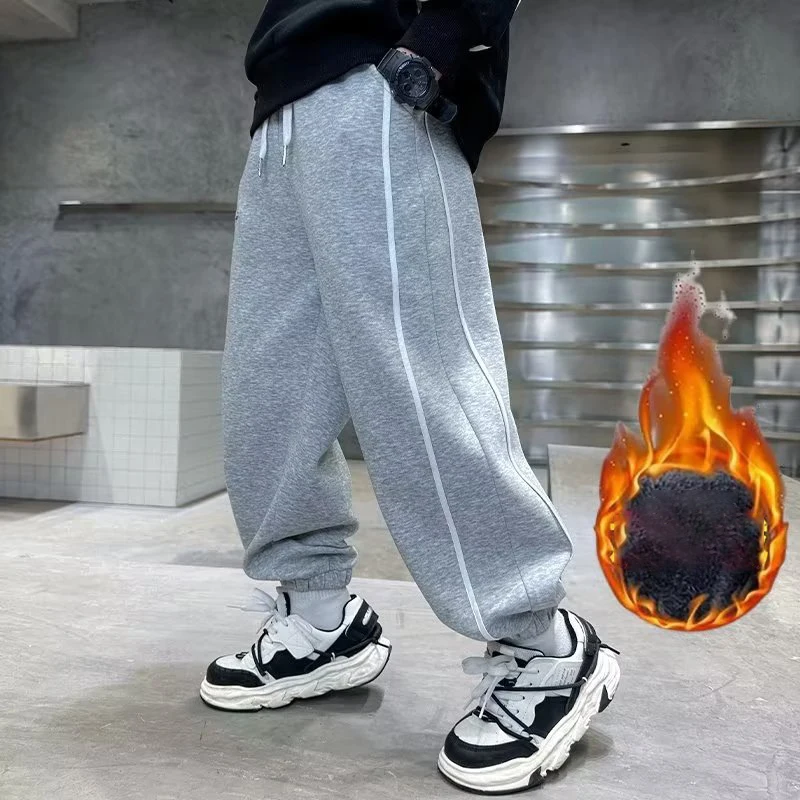 New Plush Boys\' Autumn Pants Boys\' Pants Mid To Big Kids\' Spring And Autumn Sports Leisure Time Pants Handsome And Trendy