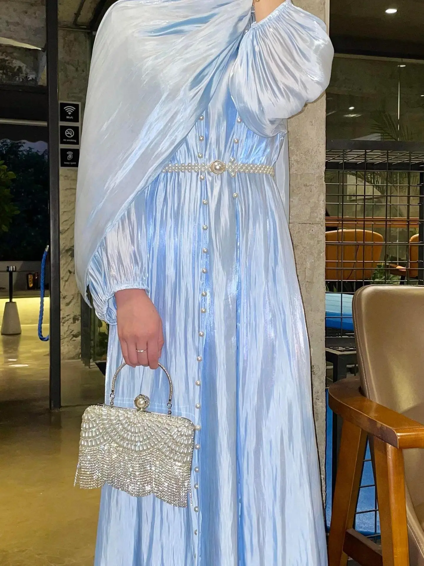 Nouveauté 2025 élégant musulman Abaya ensemble avec perle longue robe 3 pièces caftan islamique pour les femmes soirée