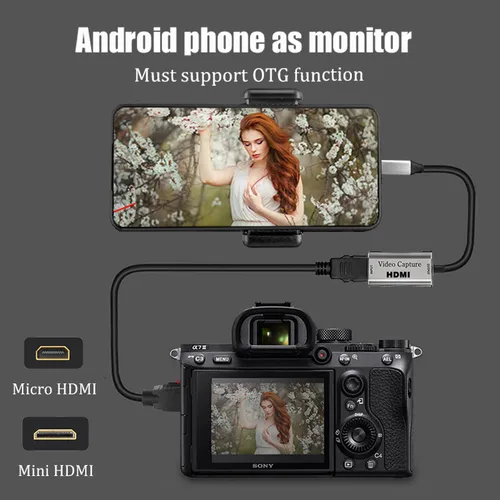 Imagen 2 del producto Adaptador HDMI, tarjeta de captura de vídeo 4K, transmisión de cámara de vídeo DSLR, conjunto de Monitor de pantalla de teléfono móvil para Vlog Youtuber Filmmaker