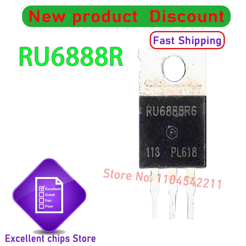 Original RU6888R N-Channel Power MOSFET 68V/88A 6mOhms TO-220 Chip 100% New and Genuine 10pcs/lot