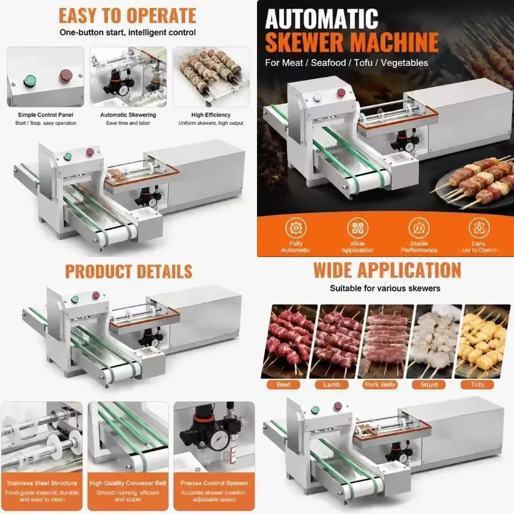 Automatic Meat String Skewer Machine CNC Intelligent Control Commercial BBQ Machine For Beef Lamb Squid Tofu