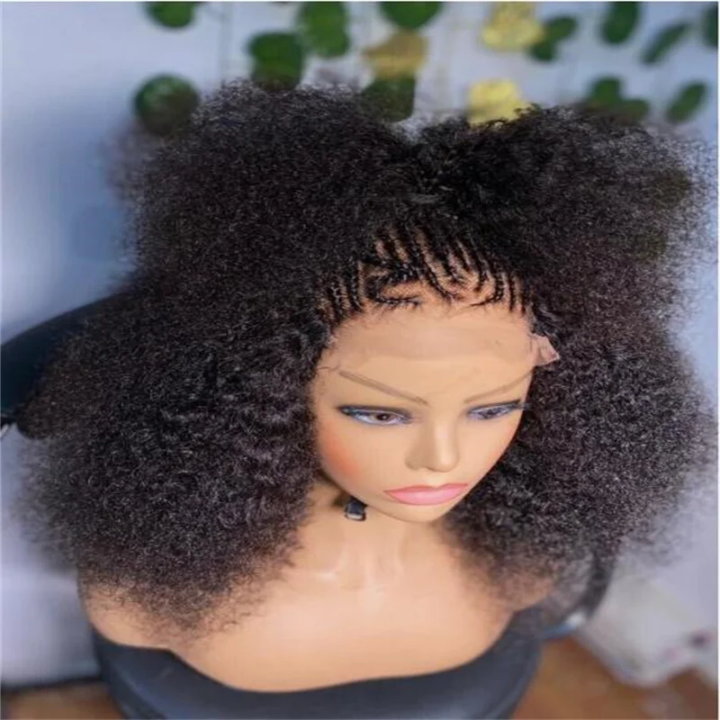 Soft 26inch Natural Black Glueless 180Density Long Kinky Curly Deep Lace Front Wig For Women With Baby Hair Preplucked Daily