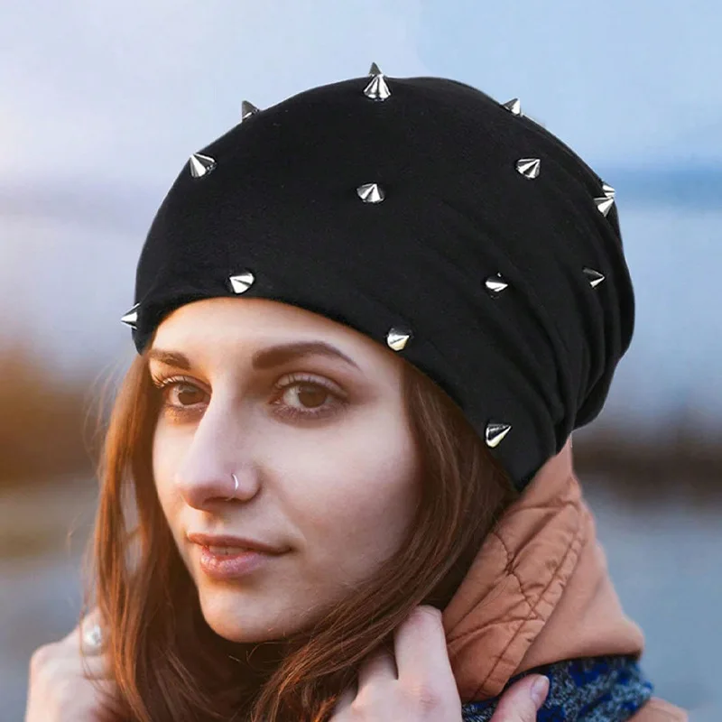 Modische Kopfkappe mit fünfeckigen Sternennieten für Herbst und Winter, trendige Kopftuchkappe, winddichte Kappe, Zehenkappe, Strickmütze