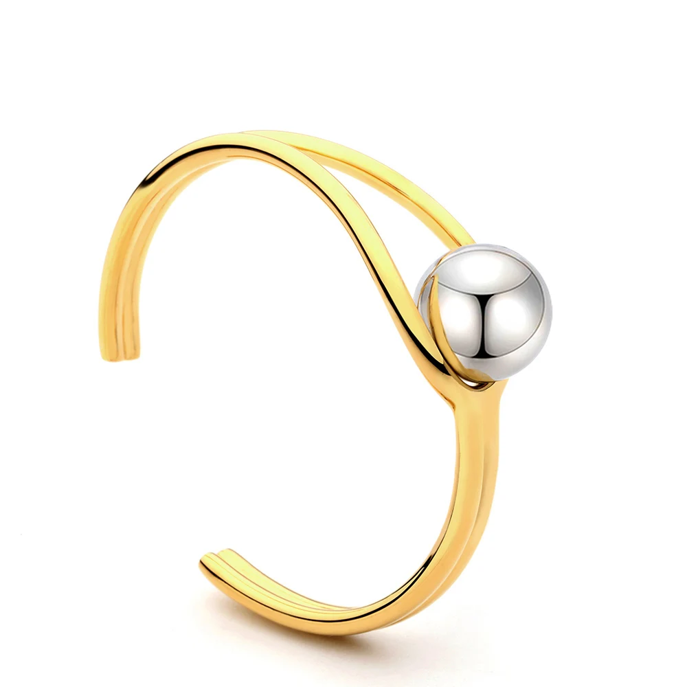 

IVOG Double Line Big Ball Cuff Bracelet For Women Gold Color Stainless Steel Bracelets Fashion Jewelry