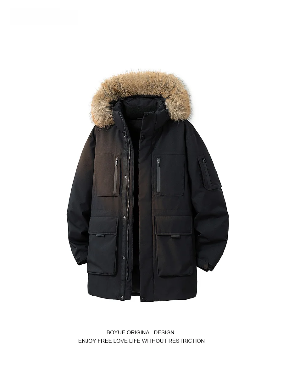 

Мужская хлопковая куртка Boyue с капюшоном и меховым воротником, теплая, модная, морозостойкая, повседневная, свободного кроя, с длинными рукавами