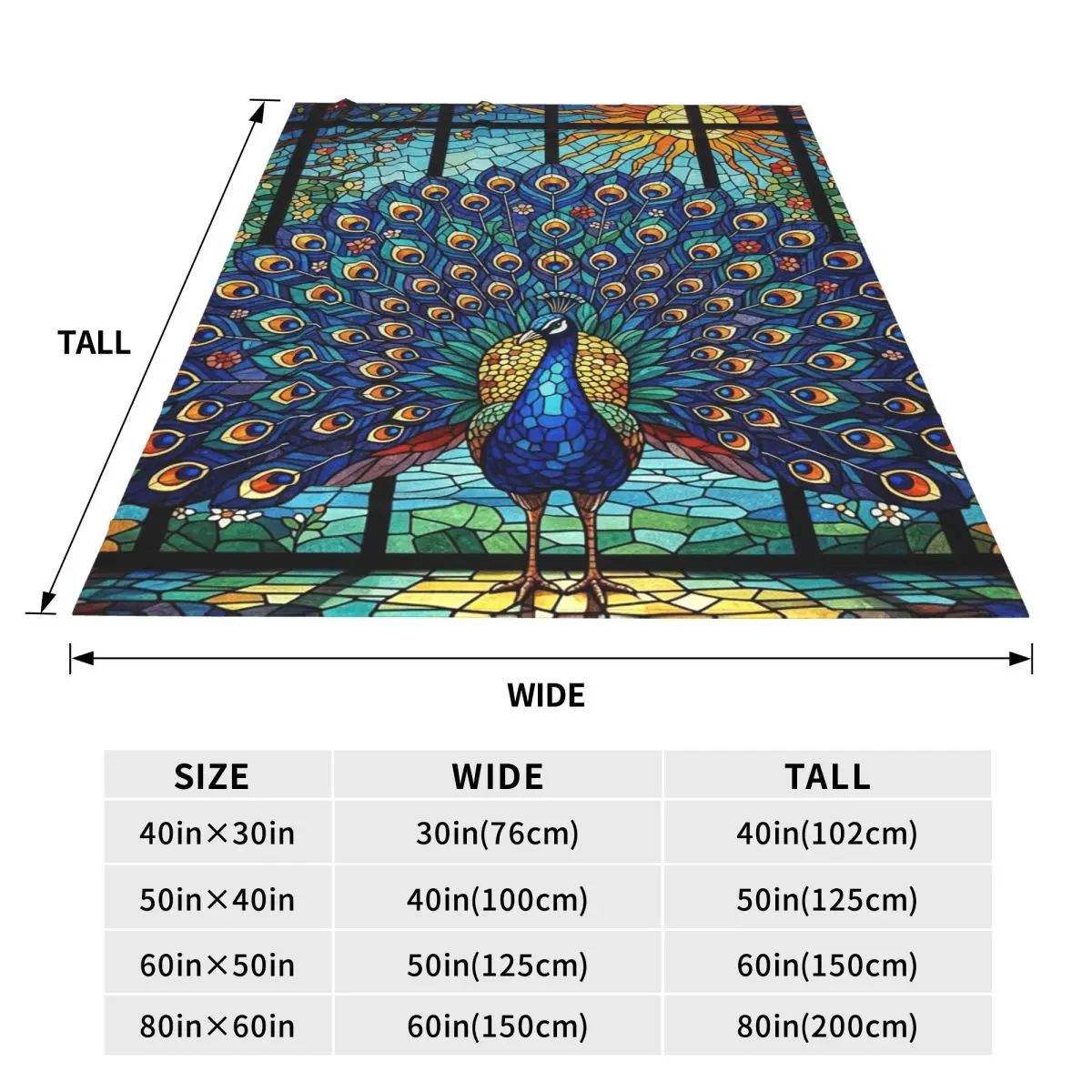Stained Glass Peacock Blanket Flannel Sofa Throw Blanket Super Soft for Home Bedroom Office Throws Bedspread Quilt