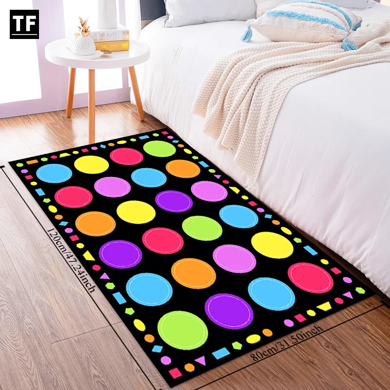 1pc Colorful Polka Dot Area Rug Machine Washable, Flat Woven Polyester Carpet for Indoor Use - Rectangle Mat for Bedroom