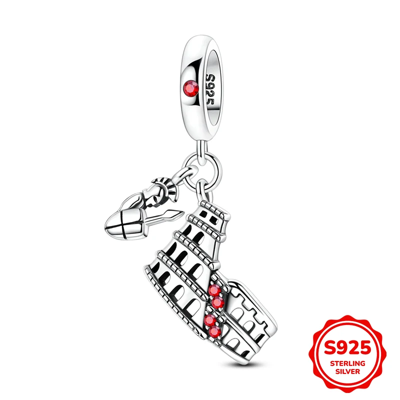 925 Sterling Silber, römischer Kolosseum-Anhänger, geeignet für Original-Halsketten, Armbänder und DIY-Geschenke für Frauen.