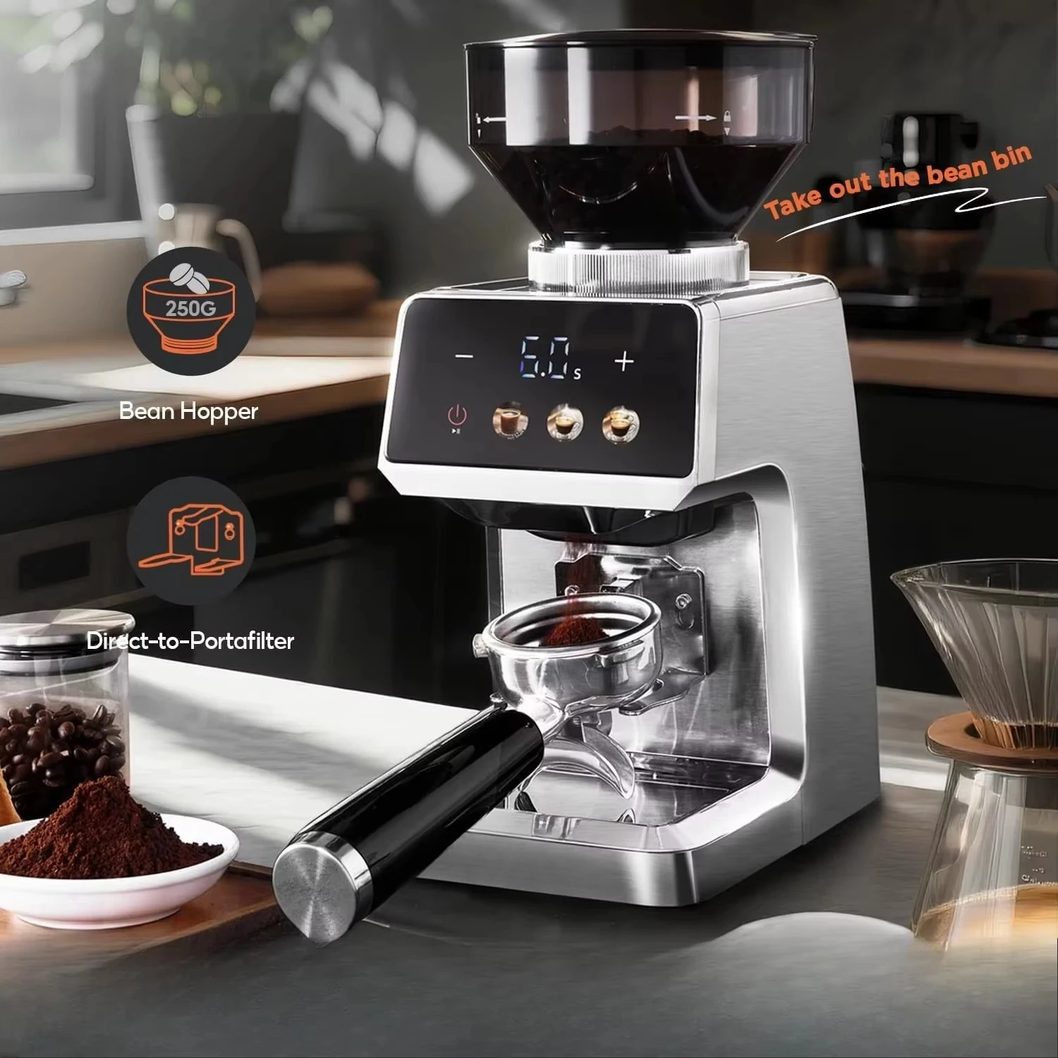 Electric Portable Coffee Grinder Stainless Steel Grinding Blade, Espresso 2