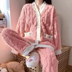 Women Postpartum Pajamas Set Autumn Winter Pregnant Women Flannel Nursing Pijamas Mother Thickened Plush Breastfeeding Homewear