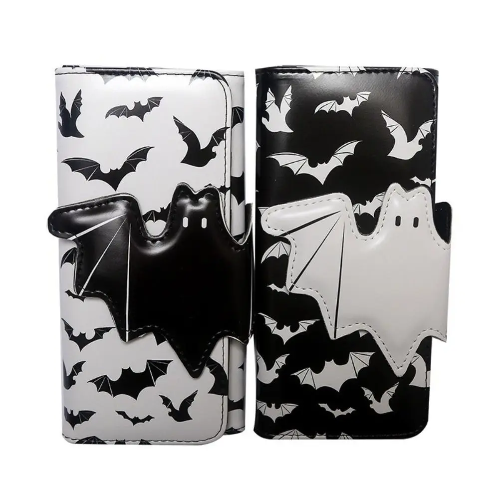 Multi-Functional Bat Ghost Print Wallet Long Strap Buckle Design Foldable Coin Purse Portable Large Capacity