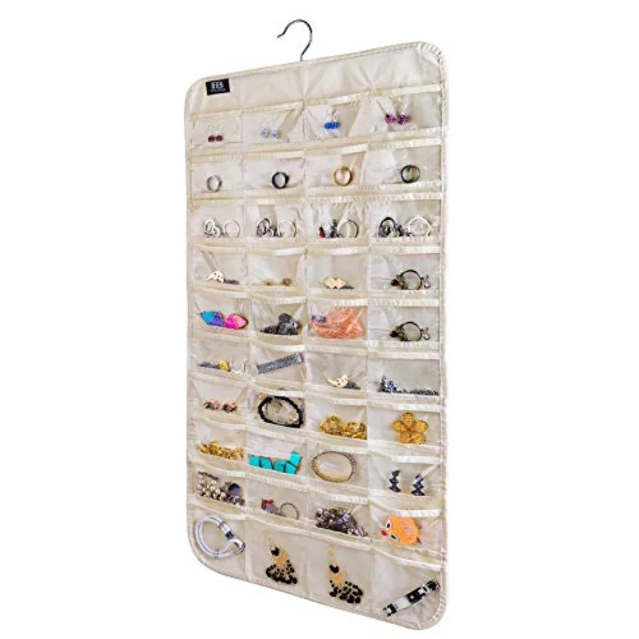 Hanging Jewelry Organizer, Accessories Organizer, 80 Pocket Organizer for Holding Jewelries Beige