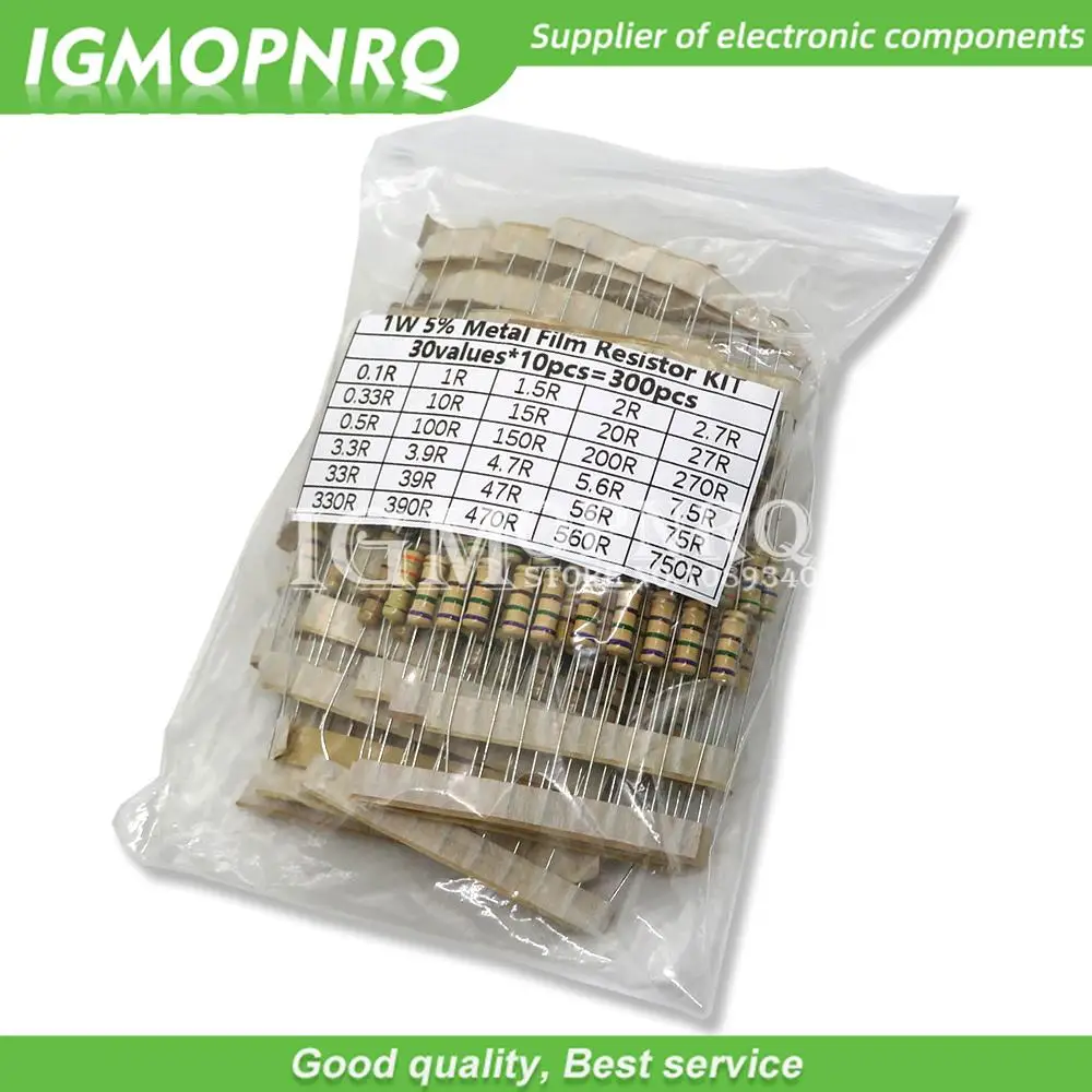 150PCS 300PCS Resistor Kit 1W 2W 3W 5W 5% 30Kinds X 10PCS Carbon Film Resistance 0.1-750 ohm Set 1k-820K 30Kinds X 5PCS hjxrhgal