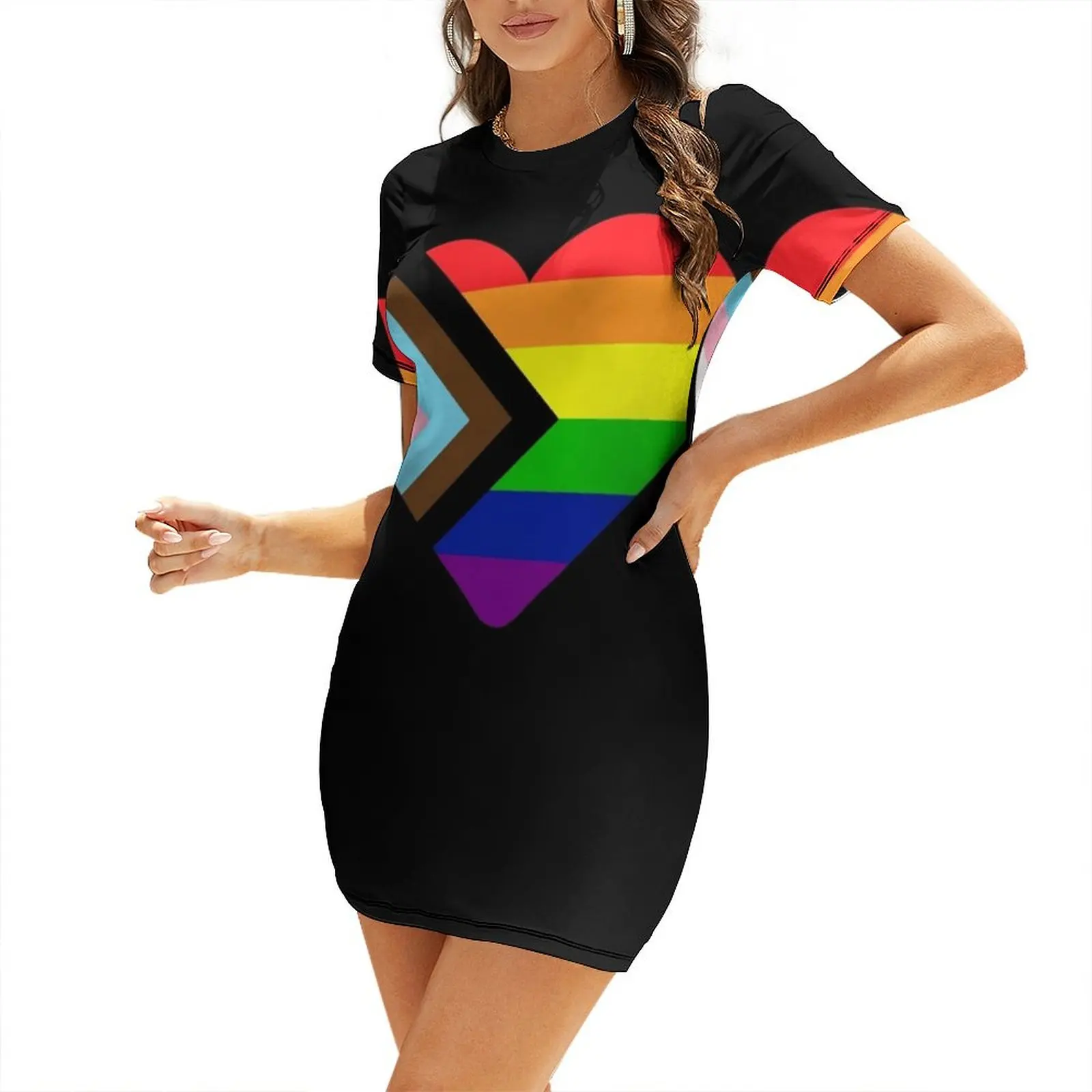 

Progress Pride Flag Heart Short Sleeved Dress elegant women's sets long dress women summer Dress