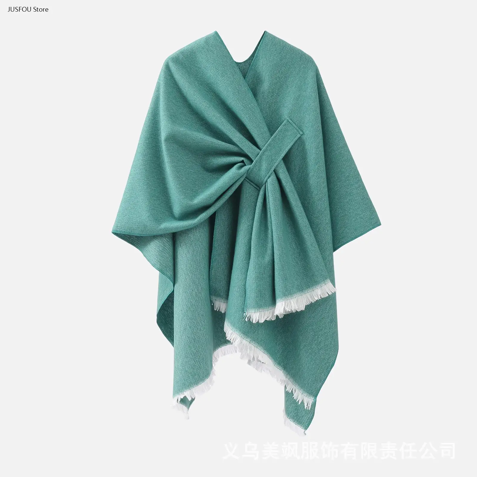 Women Maillard Tone Tie Shawl with Tassel Split Cloak Warm Outer Wrap for Grassland Travel Photos Stylish Daily Cape