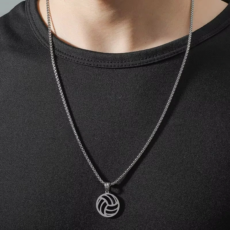 Stainless Steel Necklaces Beach Volleyball Hollow Ball Pendant Chain Collar Fashion Necklace for Women Men Jewelry Party Gifts