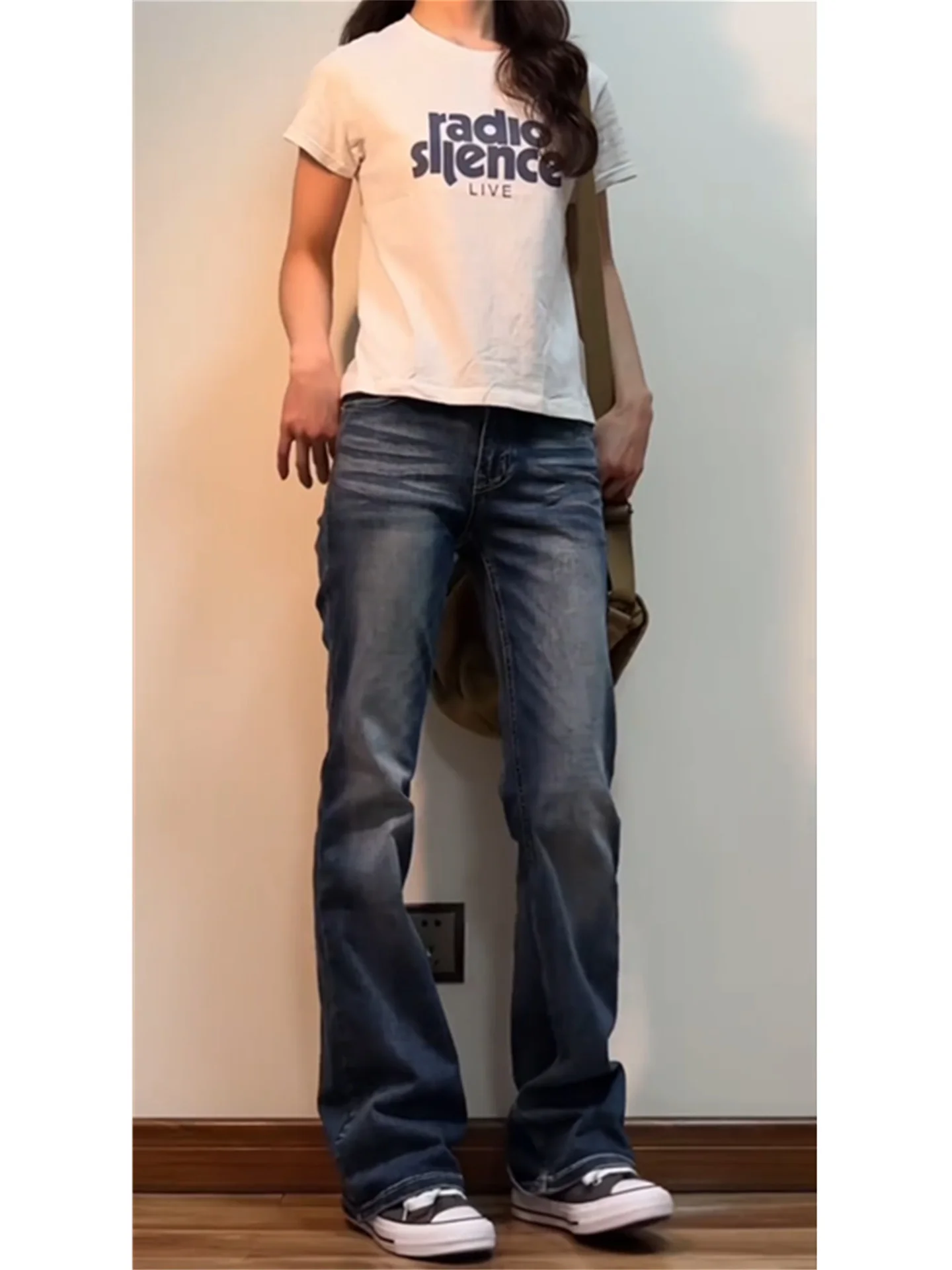 

American Style Vintage Low Waist Bell Bottom Jeans Women's Spring Summer Slimming Long Version Taller Ladies' Skinny Pants