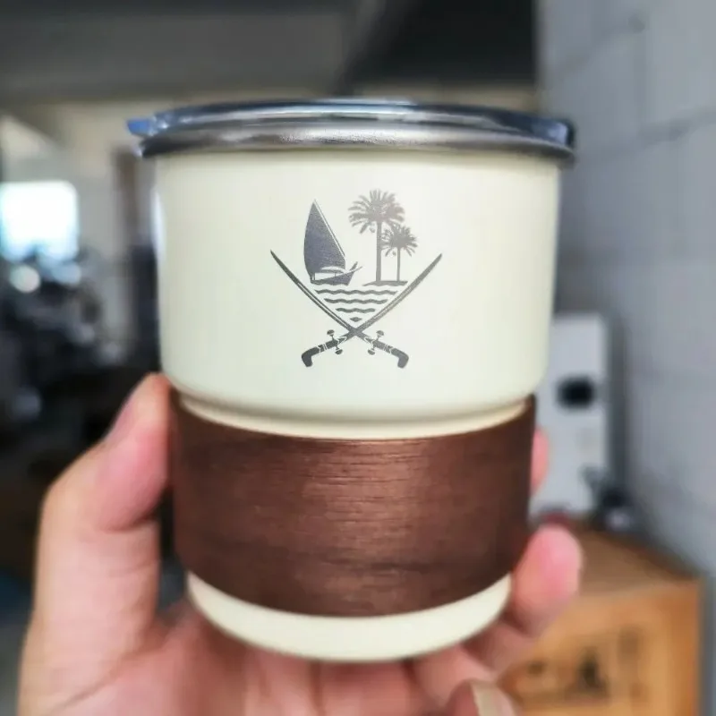 The State of Qatar Logo Stainless Steel Cup Beer Mug with Lid 300ml Outdoor Camping Coffee Mug Wholesale Gift Cups