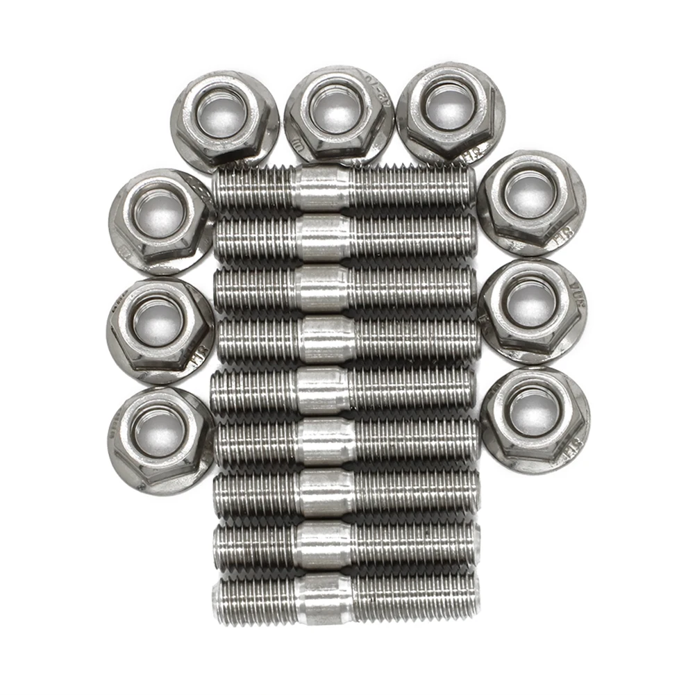 For Honda Civic Acura Stainless Steel Exhaust Pipe Bolts M8*40 9Pcs Stud Serrated Bolt Nut Screw