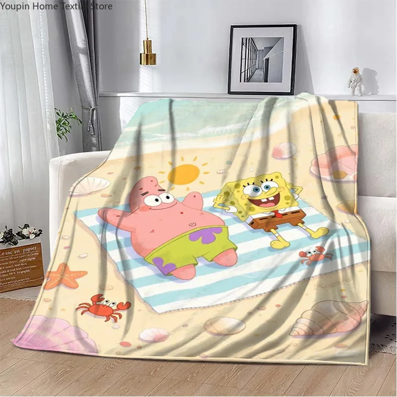 

SpongeBob Warm Flannel Fluffy Throw Camping Blanket for Children Sofa Throw Kid Adult Sofa Bed Blanket Cover Travel Throw Gift