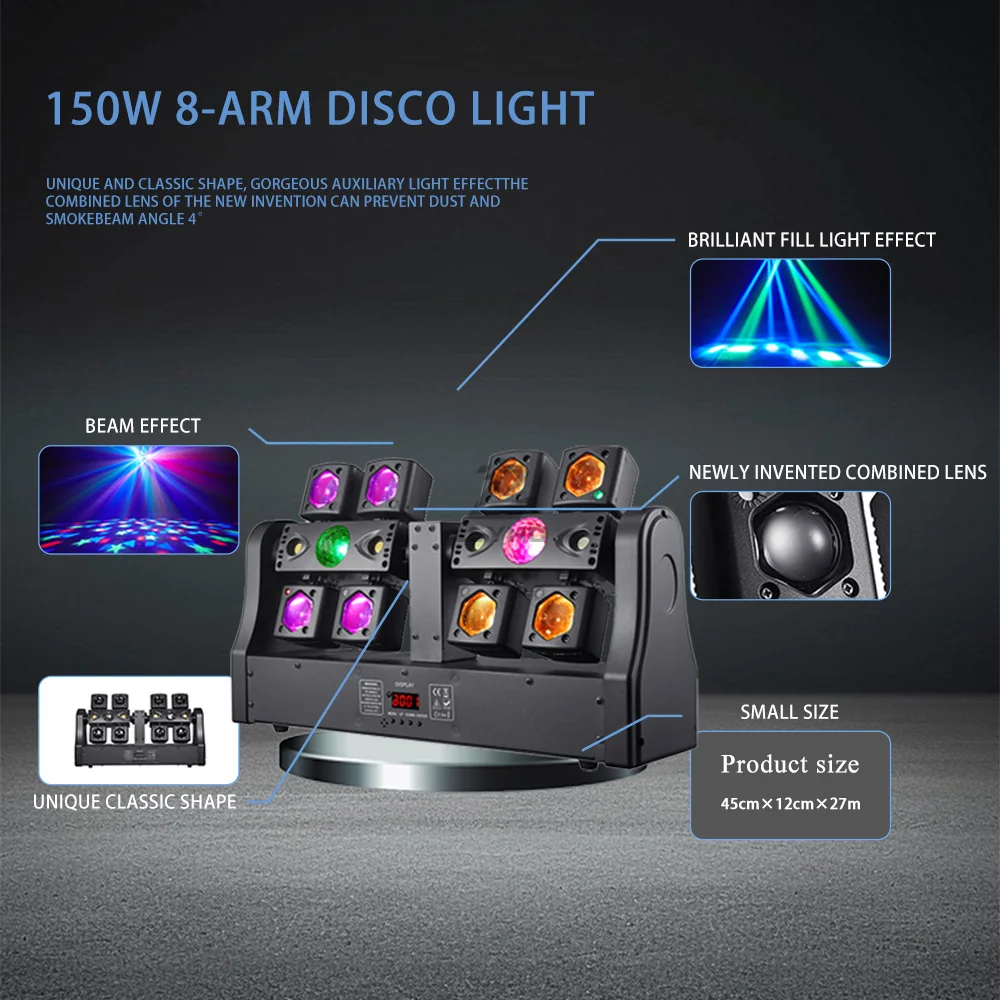 150W Mini Beam Disco Lights Remote Control Moving Head DJ Lights DMX512 Strobe Stage Rotating For Party Club Events Bar