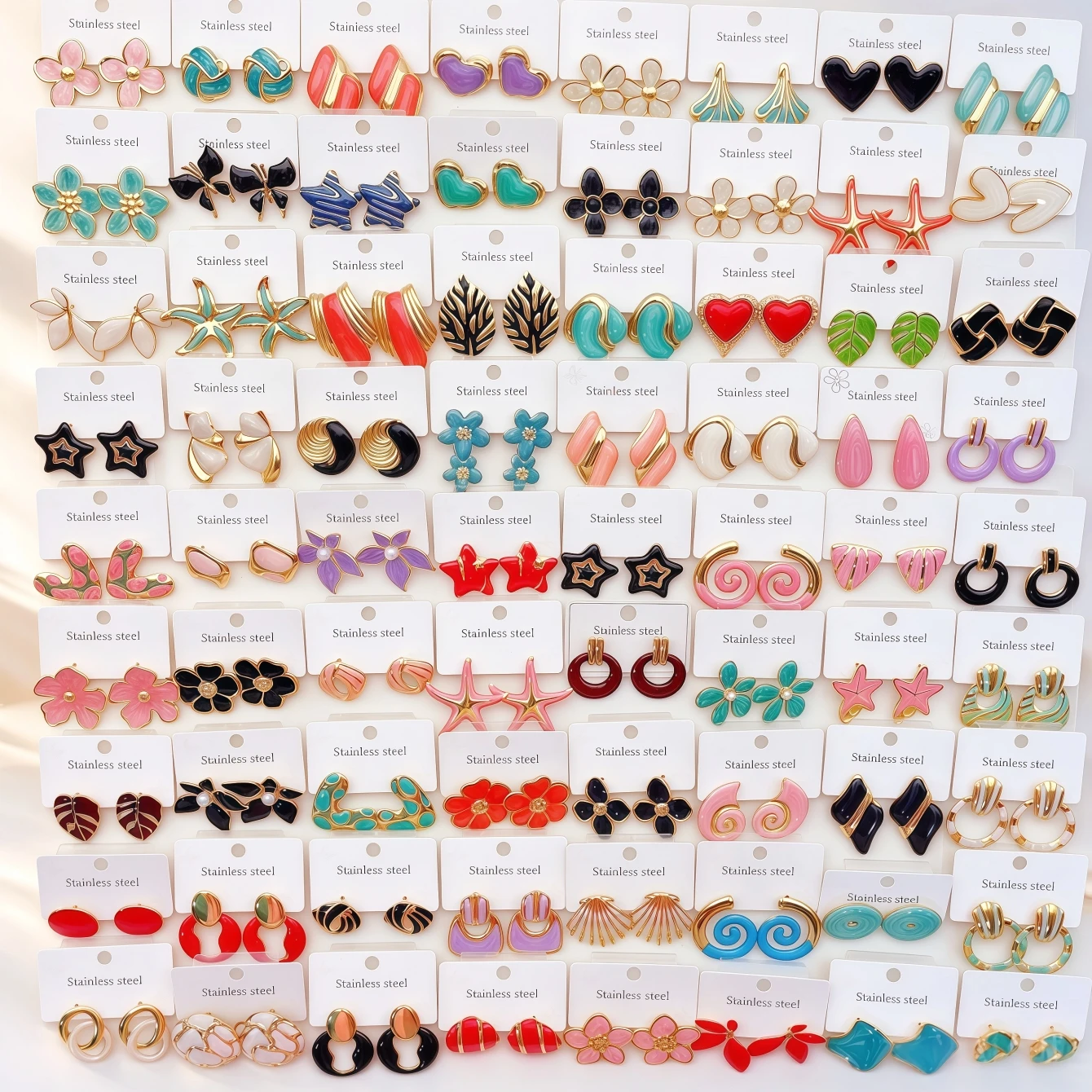 4/6/8/10/12/15/20Pairs Fashion Colorful Drip Oil Stainless Steel Earrings For Women Mix Style Trendy Flower Heart Love Jewelry