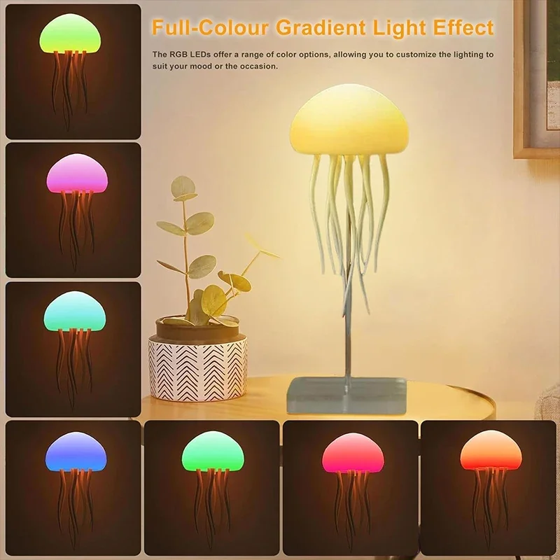 Cartoon Dancing Jellyfish Night Light RGB Gradient Cute Jellyfish Bedside Lamp Voice Control Type-C Charging LED Night Lamp