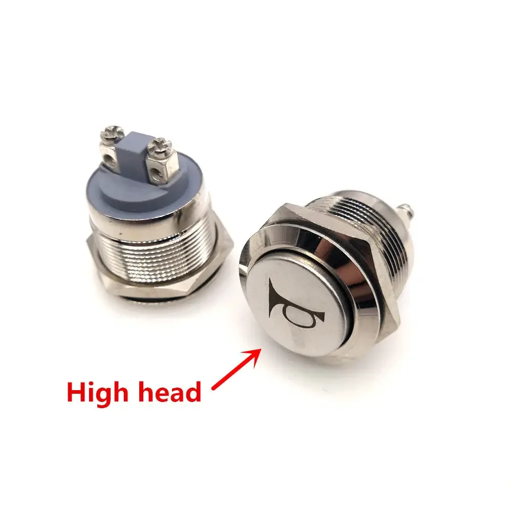 22mm Push Button Horn Switch 5A Momentary  Waterproof  Metal Screw Terminal Feet 1NO  Custom Symbol Logo