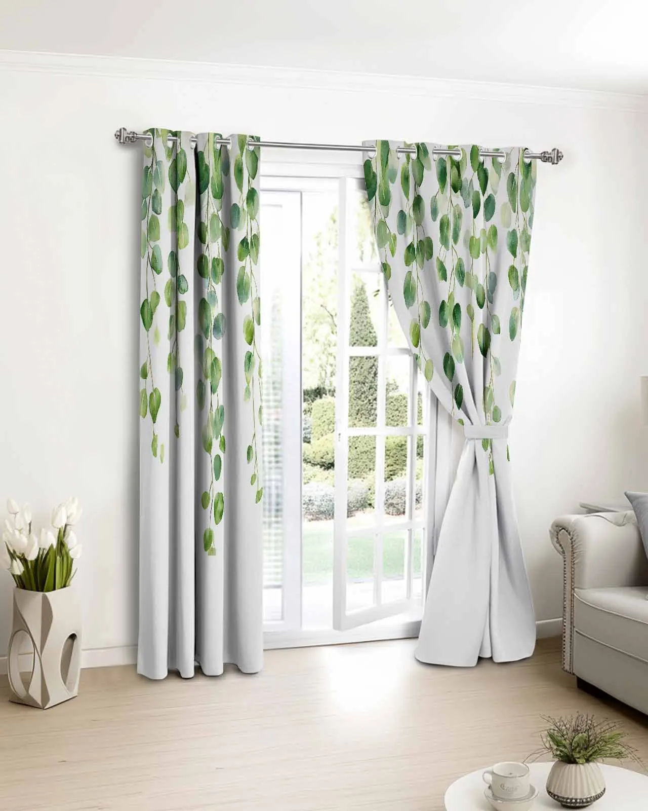 

Modernism Eucalyptus Leaf Spring Plant Window Curtain Bedroom Decor Curtain Panel Curtains for Living Room