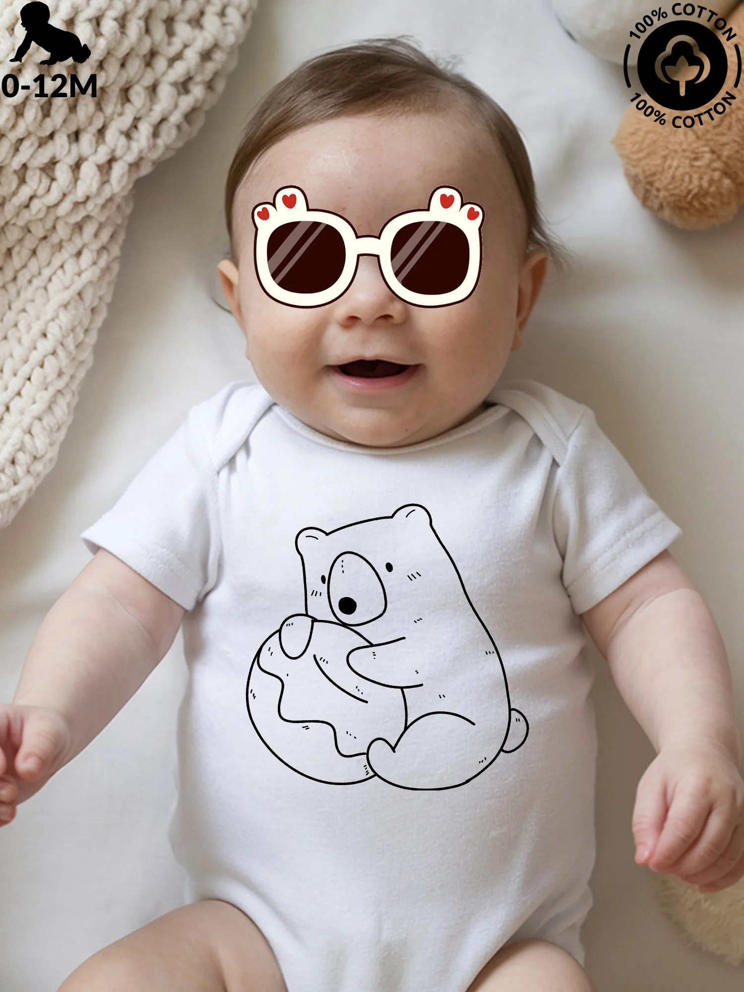 

Комбинезон-слип Donut Bear (2) для малышей, унисекс, из чистого хлопка, мягкий, всесезонный, белый, 190 г/м²