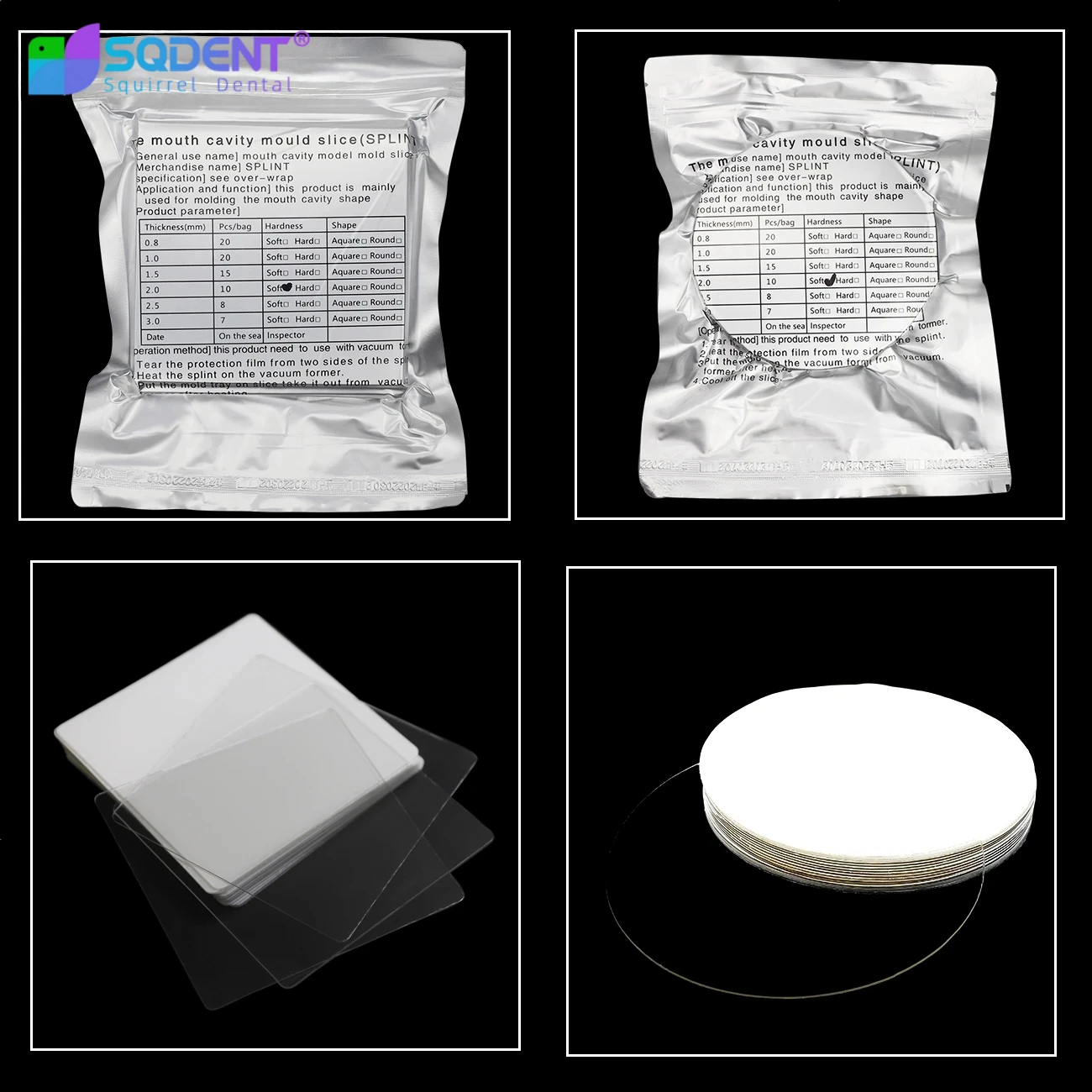 Dental Lab Splint Thermoforming Materials Sheet Vacuum Forming Hard Soft Denture Model Retainer Slice Square Round Dentist Tools