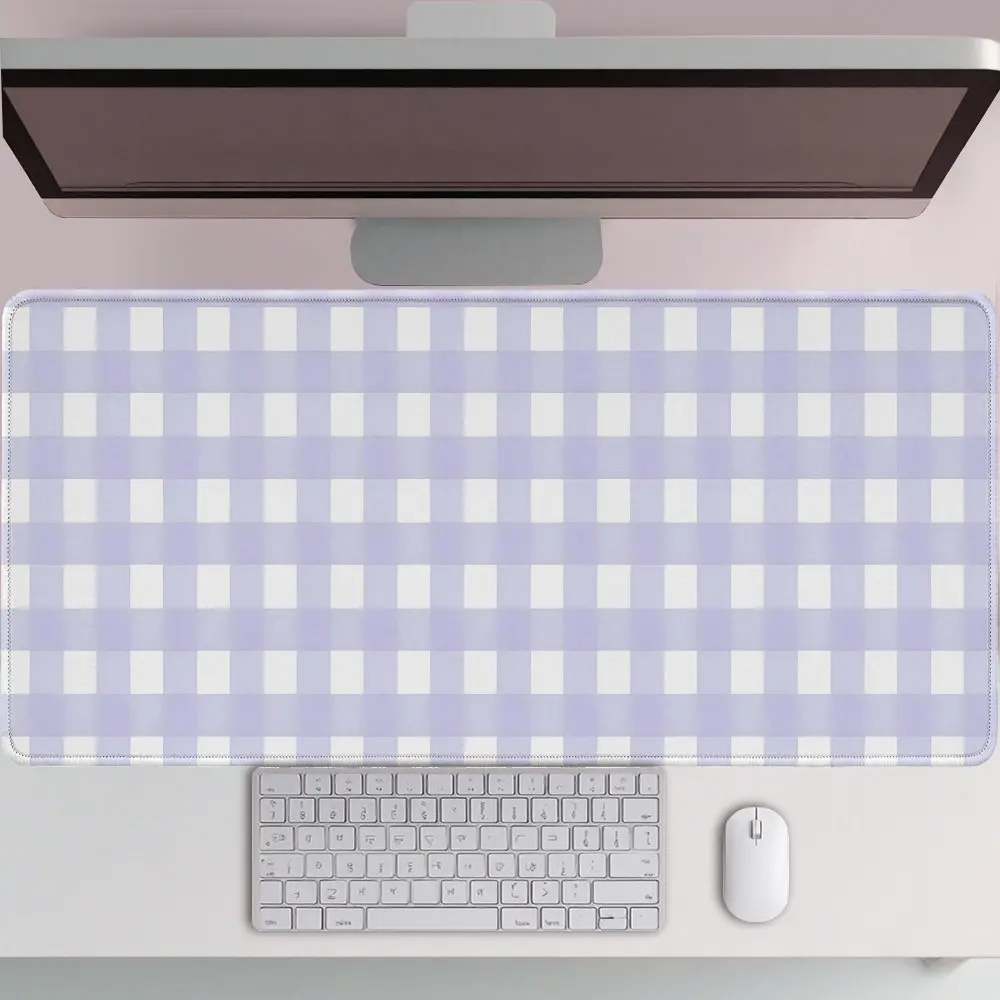 Lavender Gingham Check Desk Pad Rubber Non-Slip Extended Gaming Mouse Pad Cute Aesthetic Office Mat