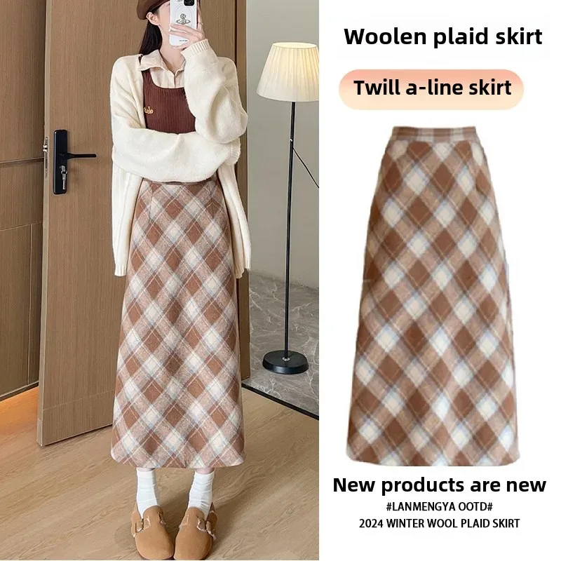 New Arrival Women's High-Waisted Slimming Bodcon Skirt Autumn/Winter Plaid Vintage A- Line Silhouette Long Dress Versatile