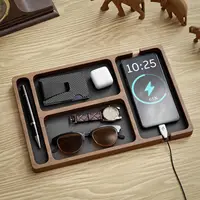 ooden Office Desktop Storage Box Solid Wood Partition Storage Box Mobile Phone Headphone Debris Storage Box Wooden Storage Tray