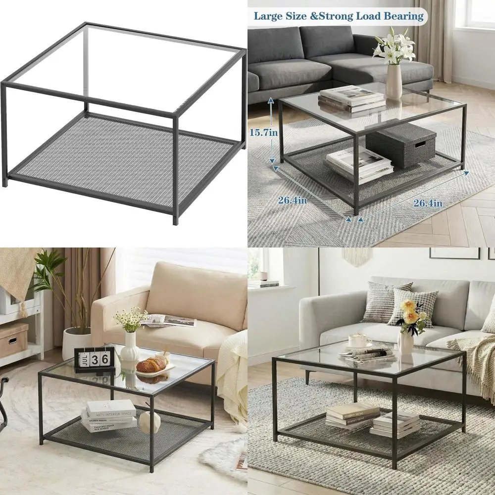 

Compact Square Coffee Table with Storage, Ideal for Small Spaces, Living Room Use, Easy Assembly, 26 x 26 Black