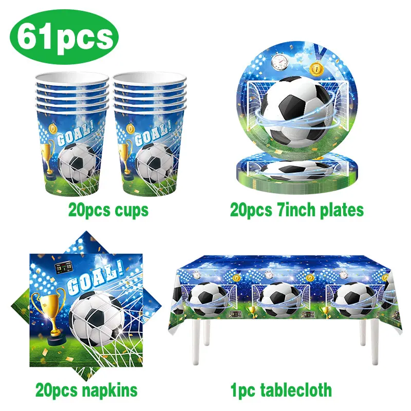 Geburtstags-Fußball-Dekoration Fußball-Themen-Tischgeschirr Tasse Teller Tischdecke Hintergrund für Kinder Tortendekoration Banner Party-Zubehör – Detail 2