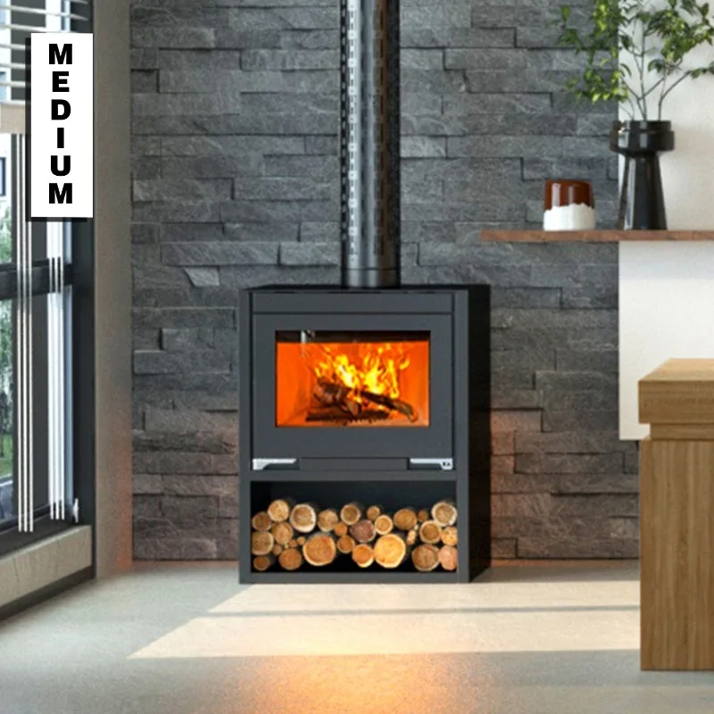 Steel Freestanding Indoor Wood Fireplace with Heating for Villa Red Flame