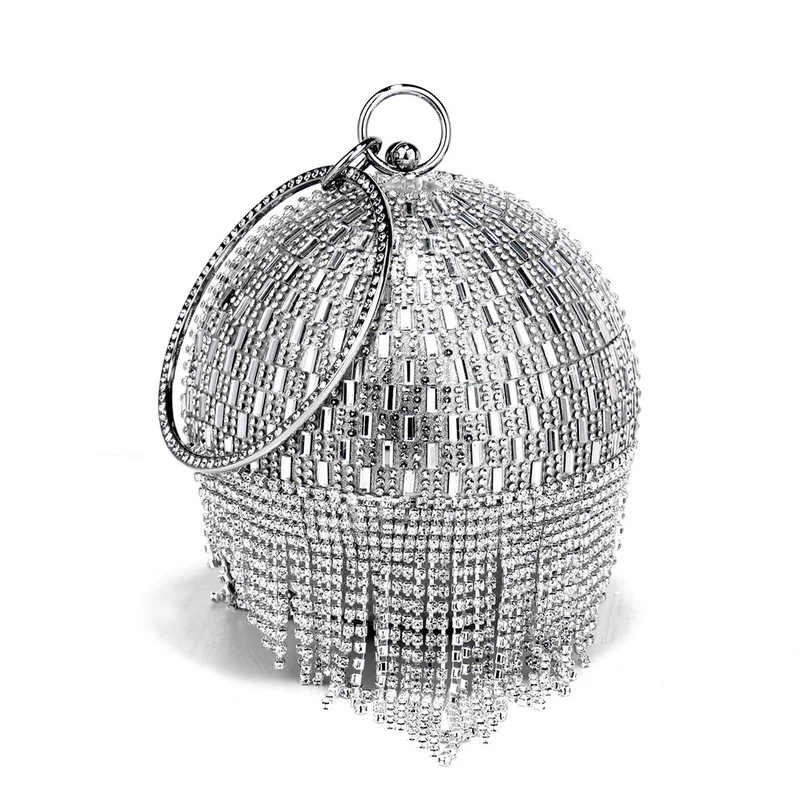 Tassel Rhinestones Women Evening Bags Circular Design Acrylic Handle Clutch With Chain Shoulder Handbags